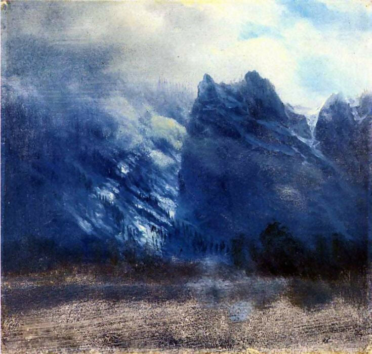 Albert Bierstadt - Yosemite Valley, Twin Peaks 90x120 Canvas