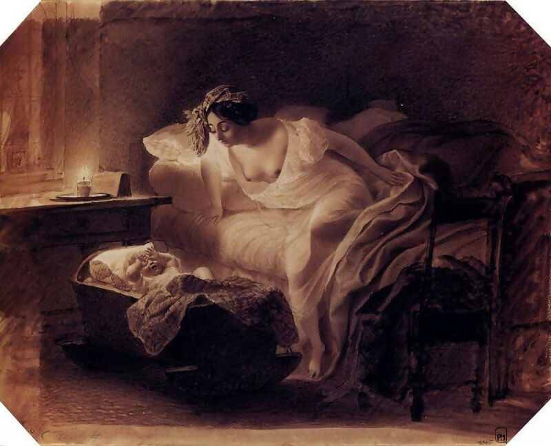 KarlPavlovichBryullov-MotherWakingUpfromaCryingChild.183111 70x100 Canvas