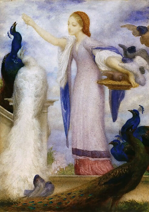 Frederic Leighton - Girl Feeding Peacocks (sketch) 90x120 Canvas