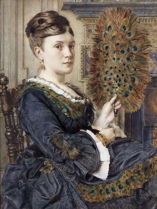 Edward John Poynter The Peacock Fan Portrait of Elizabeth Courtauld