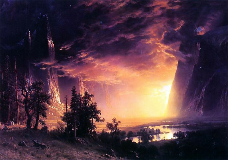 Albert Bierstadt - Sunset in Yosemite Valley 90x120 Canvas