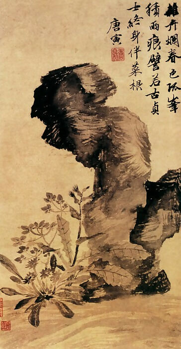 Chinese Artists of the Middle Ages (唐寅 - 立石丛卉图) – Tang Yin 45x60 Canvas