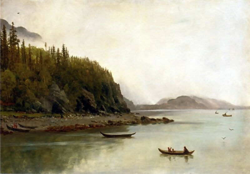 Albert Bierstadt - Indian Fishing 45x60 Canvas