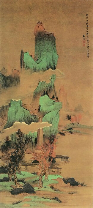 Chinese artists of the Middle Ages (刘度 - 白云红树图) – Liu Du 70x100 Canvas