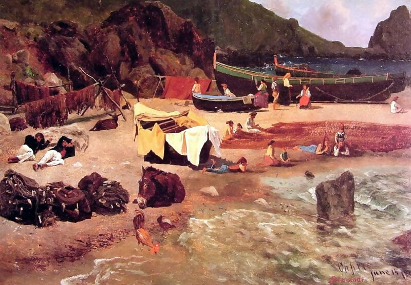 Albert Bierstadt – Fishing Boats on Capri 140x187 Canvas