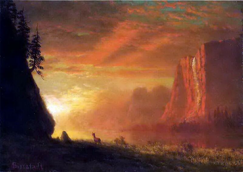 Albert Bierstadt - Deer at Sunset 90x120 Canvas