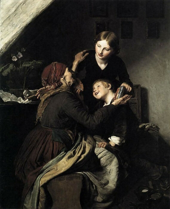 Ferdinand Georg Waldmüller - Grandmother's Birthday 140x187 Canvas