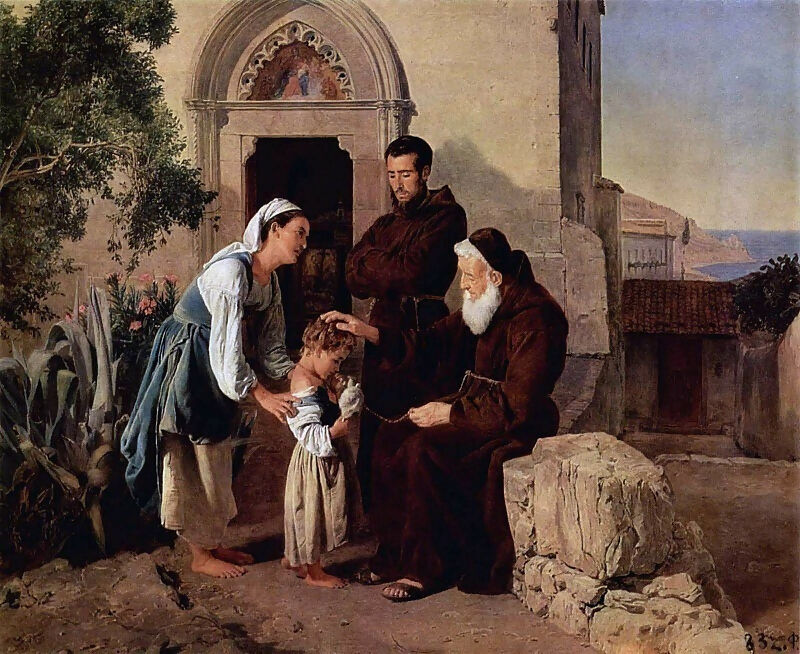 Ferdinand Georg Waldmüller - At the Monastery Gatess 45x60 Canvas