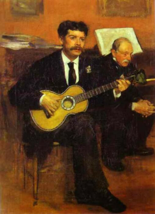 Edgar Degas - Degas's Father Listening to Pagans' Guitar 90x120 Canvas