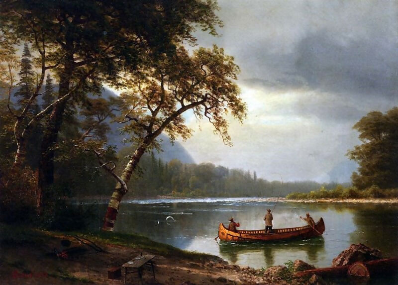 Albert Bierstadt - Salmon Fishing on the Kascapediak River 70x100 Canvas