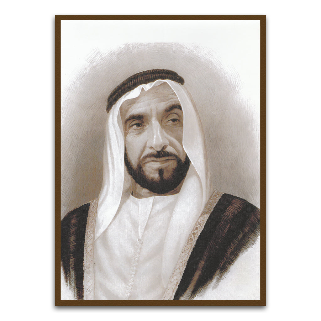Sheikh Zayed Bin Sultan Al Nahyan Brown Printed frame acrylic canvas Frames