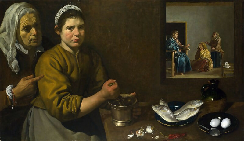 Diego Rodriguez de Silva y Velazquez - Christ in the House of Martha and Mary 140x187 Canvas