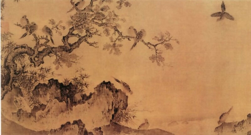 Chinese Painters of the Middle Ages (黄居宋 - 竹石锦鸠图) – Huang Jusong 50X40 Canvas