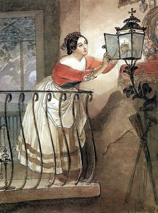 KarlPavlovichBryullov–ItalianWomanLightingaLampBeforetheImageoftheMadonna.1835