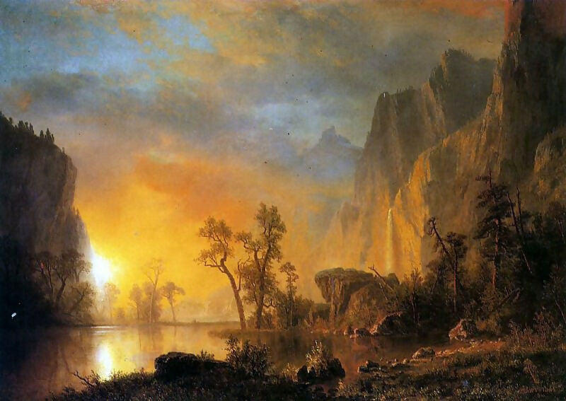 Albert Bierstadt - Sunset in the Rocky Mountains 90x120 Canvas