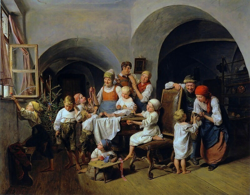 Ferdinand Georg Waldmüller - Christmas Morning 140x187 Canvas