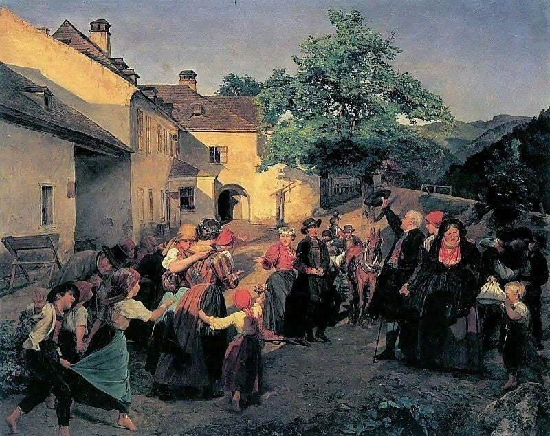 Ferdinand Georg Waldmüller Coming home after the wedding , the bride parts from her playmates 70x100 Canvas
