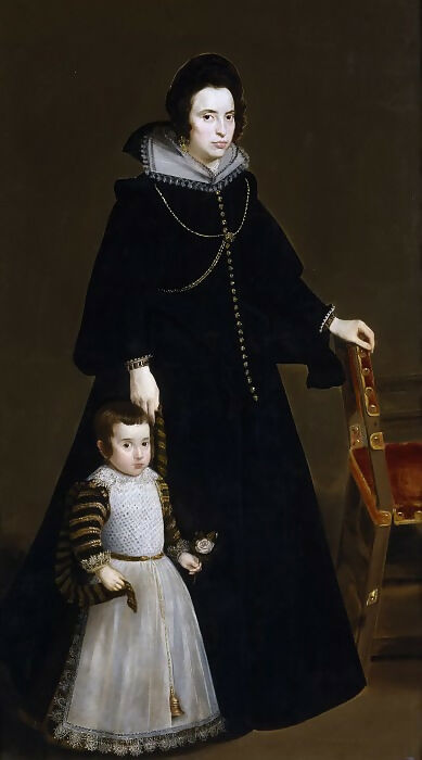 Diego Rodriguez de Silva y Velazquez - Antonia de Galdos and her son Don Luis 90x120 Canvas