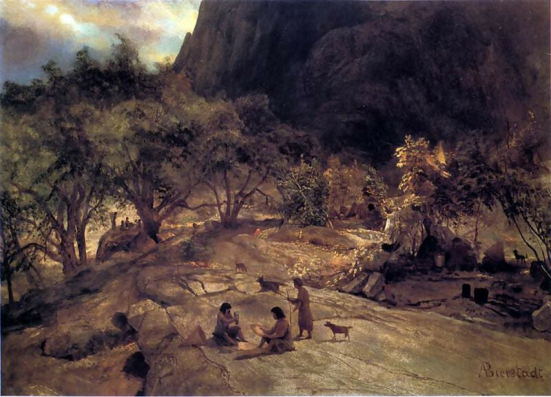 Albert Bierstadt - Indian Camp, Yosemite Valley, California 140x187 Canvas