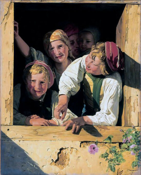 Ferdinand Georg Waldmüller – Children in the Window 50X53 Canvas