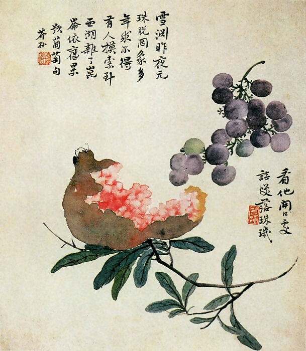 Chinese artists of the Middle Ages (倪耘 - 花果草虫图(之—、二)) – Ni Yun 90x120 Canvas