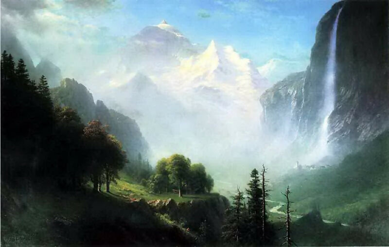 Albert Bierstadt - Staubbach Falls near Lauterbrunnen in Switzerland 70x100 Canvas