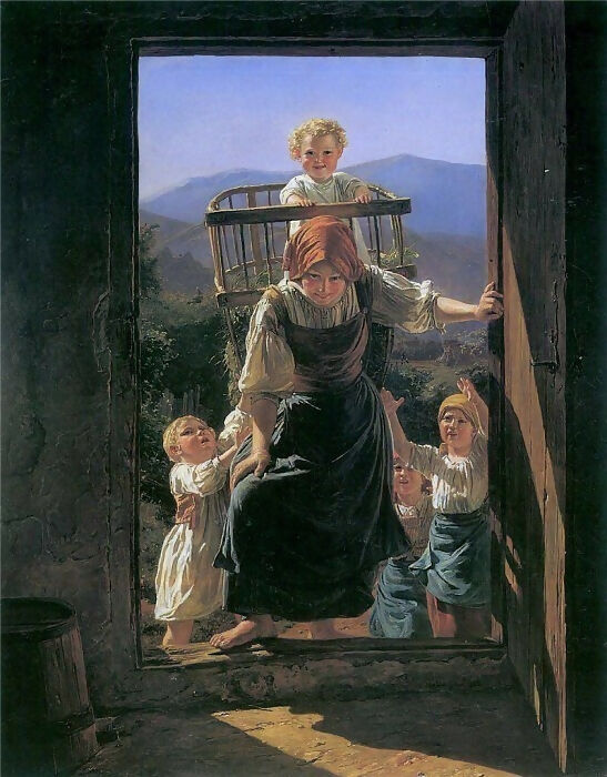 Ferdinand Georg Waldmüller - Returning Mother with Children 45x60 Canvas