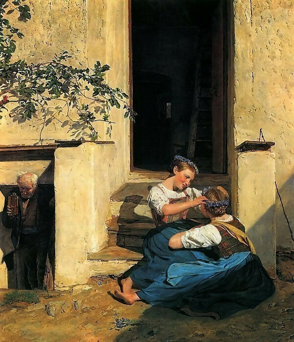 Ferdinand Georg Waldmüller Girls Weaving a Wreath 140x187 Canvas