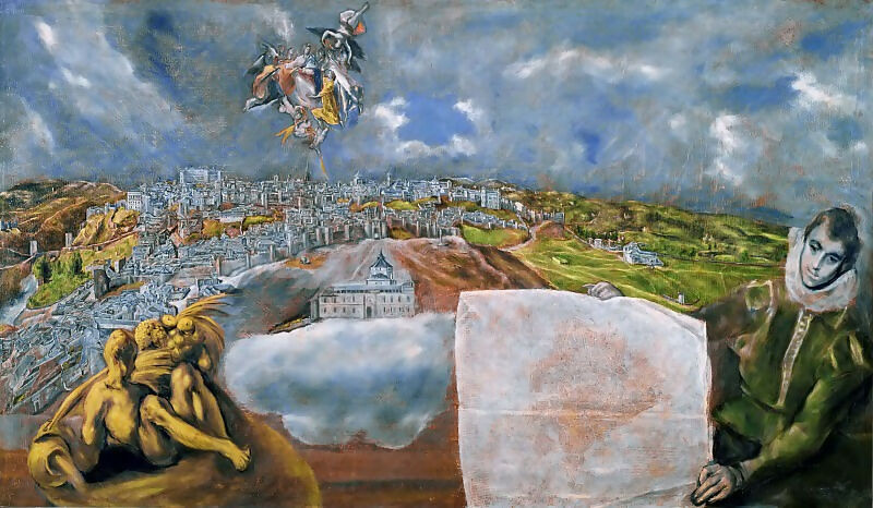 El Greco - View and Plan of Toledo 70x100 Canvas