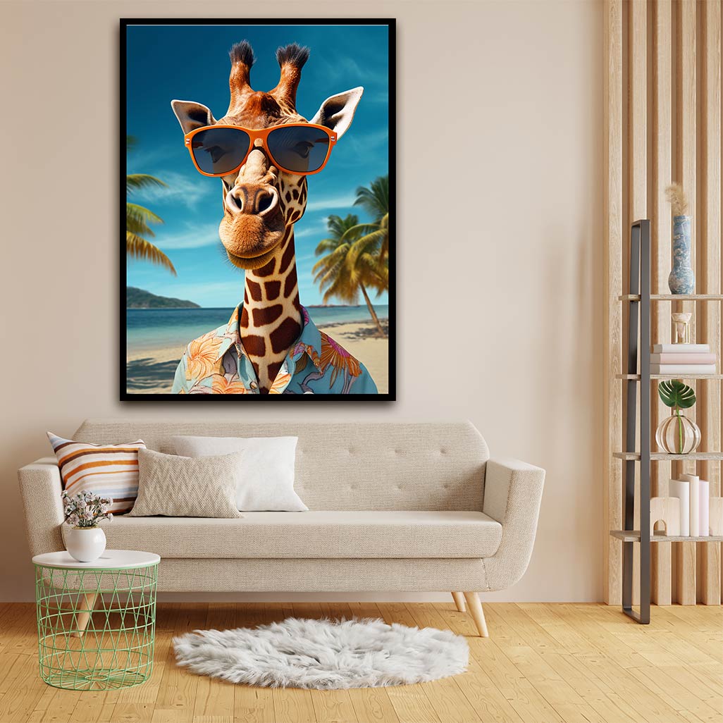 giraffe in beach acrylic canvas Frames