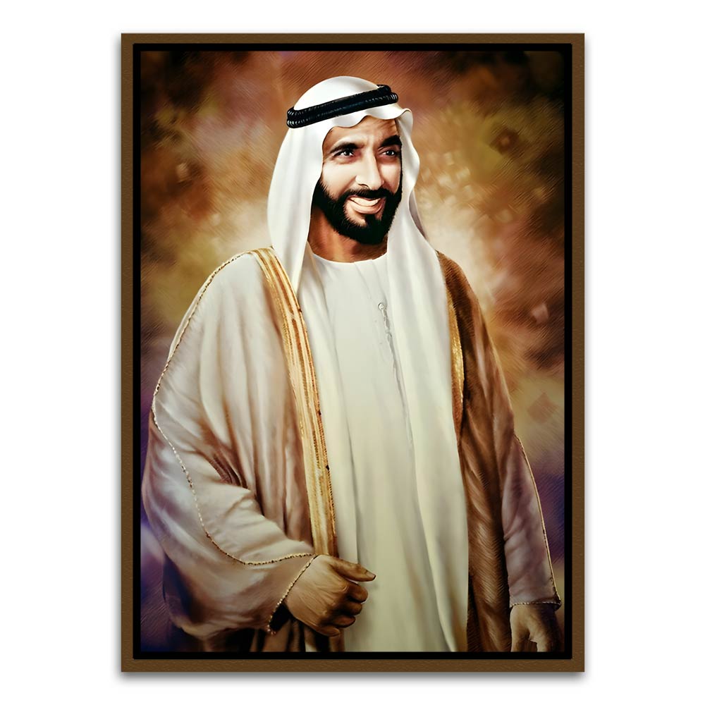 Sheikh Zayed Bin Sultan Al Nahyan Brown Canvas frame acrylic canvas Frames