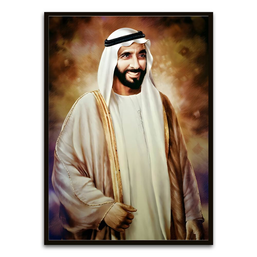 Sheikh Zayed Bin Sultan Al Nahyan Black Printed frame acrylic canvas Frames