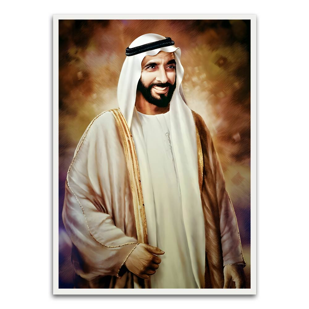 Sheikh Zayed Bin Sultan Al Nahyan White Printed frame acrylic canvas Frames