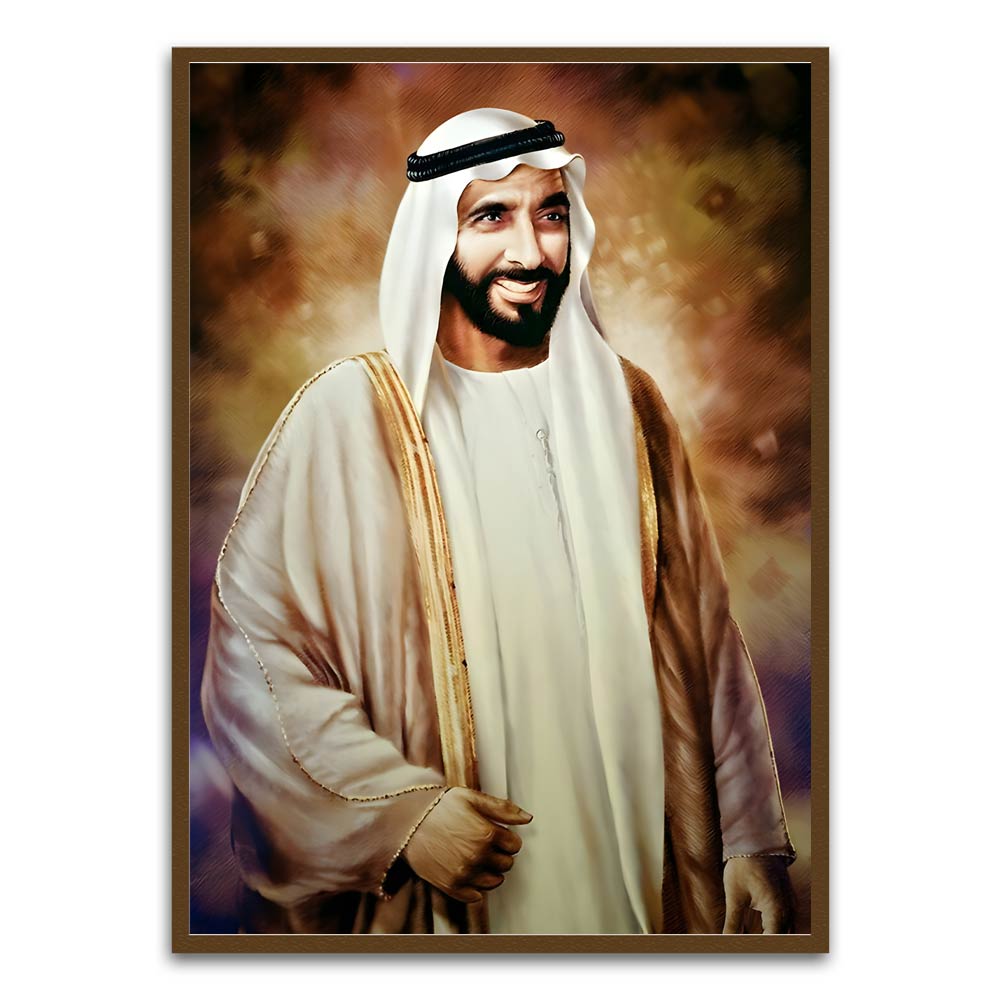 Sheikh Zayed Bin Sultan Al Nahyan Brown Printed frame acrylic canvas Frames