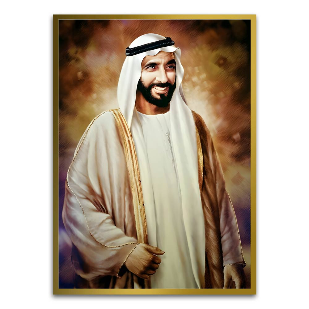 Sheikh Zayed Bin Sultan Al Nahyan Gold Printed frame acrylic canvas Frames