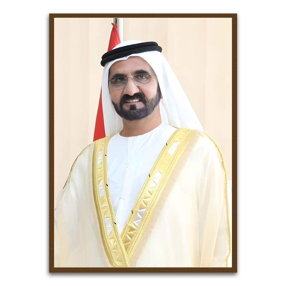 Sheikh Mohammed Bin Rashid Al Maktoum Brown Printed frame acrylic canvas Frames