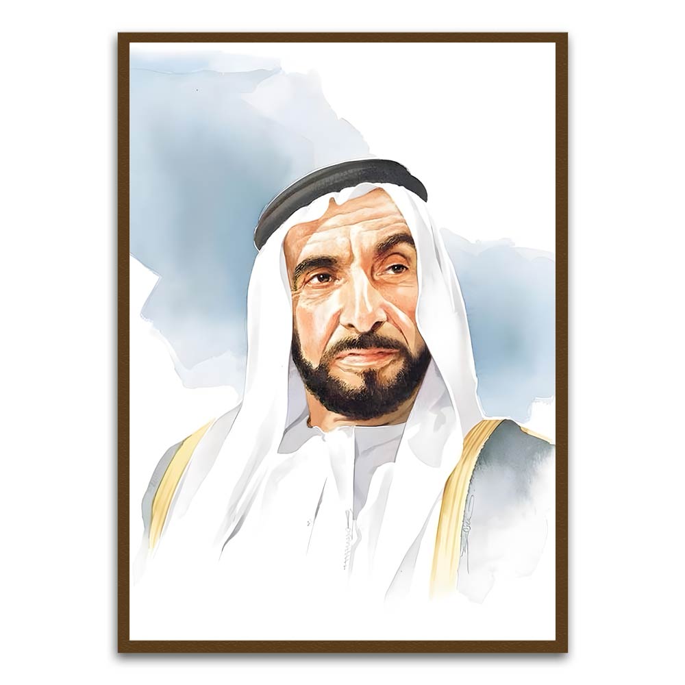 Sheikh Zayed Bin Sultan Al Nahyan Brown Printed frame acrylic canvas Frames