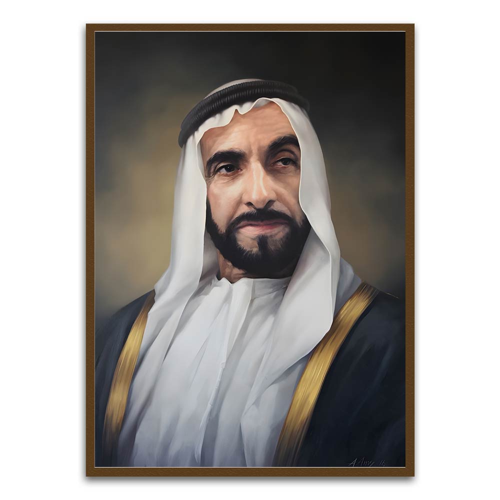 Sheikh Zayed Bin Sultan Al Nahyan Brown Printed frame acrylic canvas Frames