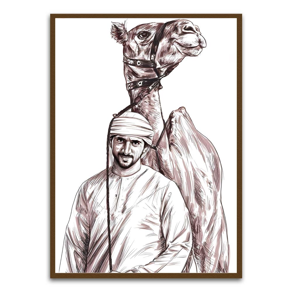 Sheikh Hamdan bin Mohammed bin Rashid Al Maktoum Brown Printed frame acrylic canvas Frames