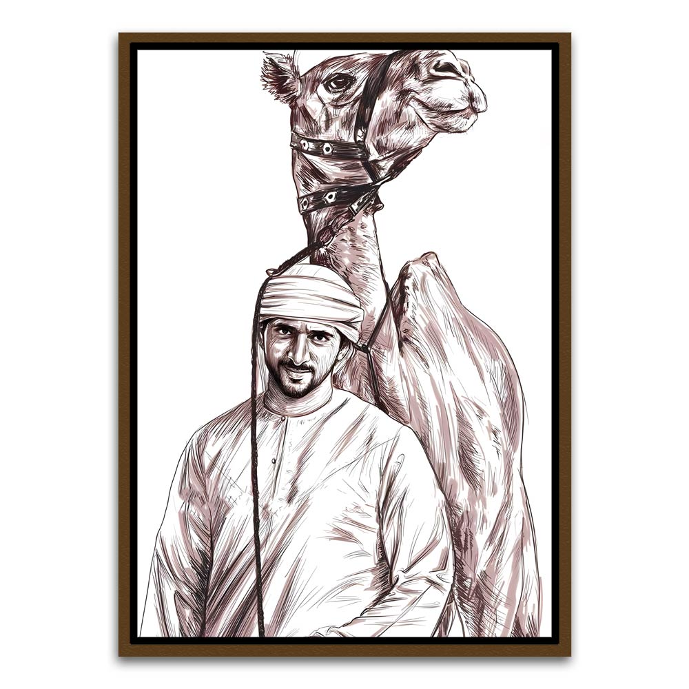 Sheikh Hamdan bin Mohammed bin Rashid Al Maktoum Brown Canvas frame acrylic canvas Frames