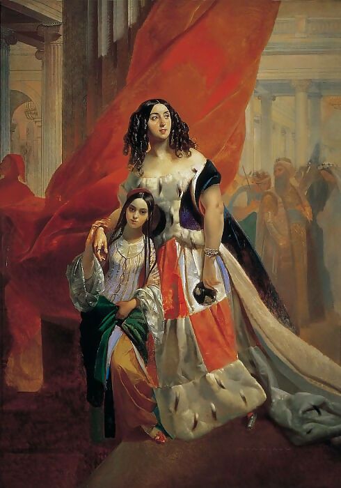KarlPavlovichBryullov–PortraitofCountessYuliaPavlovnaSamoilovaLeavingtheBallwithHerAdoptedDaughterAmaciliaPaccini. 50X40 Canvas