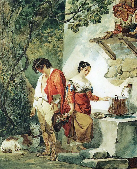 KarlPavlovichBryullov–InterruptedMeeting(Waterisalreadyrunningthrough).Late1820sd 90x120 Canvas
