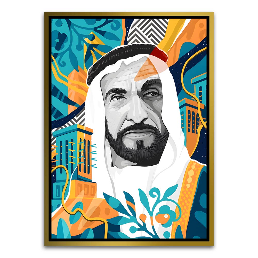 Sheikh Zayed Bin Sultan Al Nahyan Gold Canvas frame acrylic canvas Frames