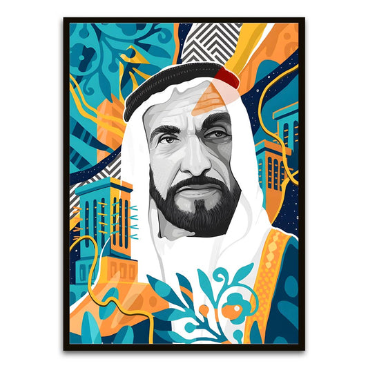 Sheikh Zayed Bin Sultan Al Nahyan Black Printed frame acrylic canvas Frames