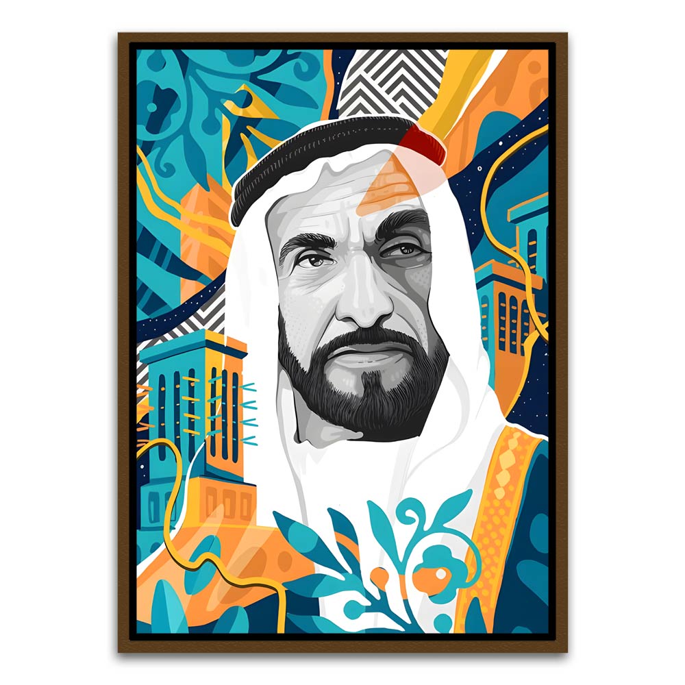 Sheikh Zayed Bin Sultan Al Nahyan Brown Canvas frame acrylic canvas Frames