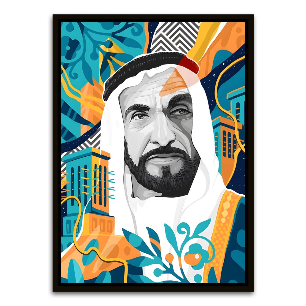 Sheikh Zayed Bin Sultan Al Nahyan Black Canvas frame acrylic canvas Frames