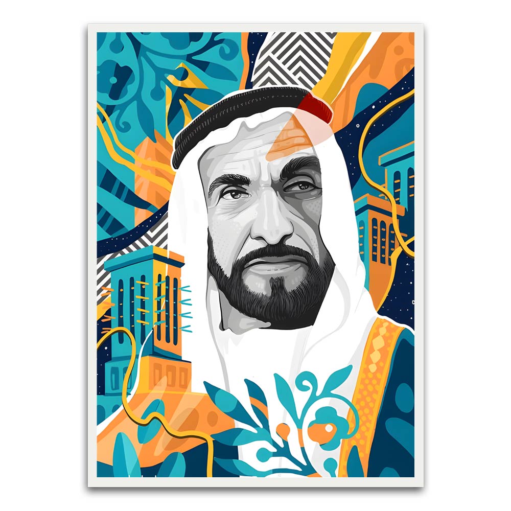 Sheikh Zayed Bin Sultan Al Nahyan White Printed frame acrylic canvas Frames