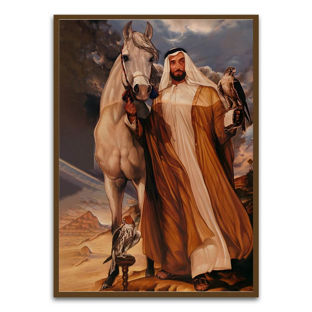 Sheikh Zayed Bin Sultan Al Nahyan Art Brown Printed frame acrylic canvas Frames