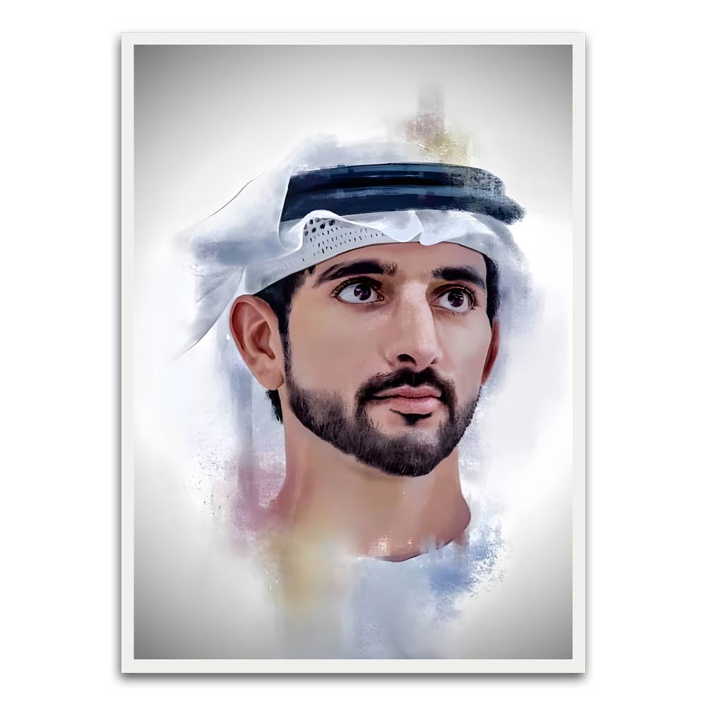 Sheikh Hamdan bin Mohammed Al Maktoum White Printed frame acrylic canvas Frames