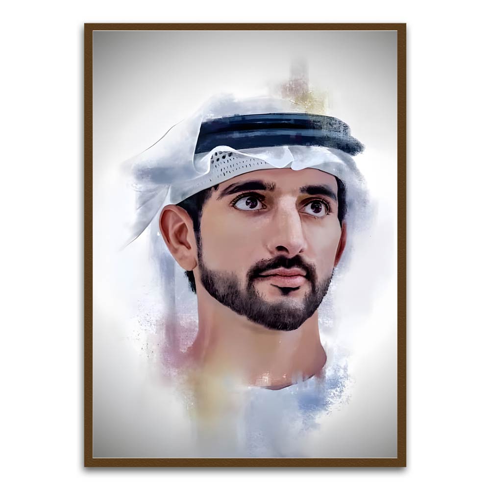 Sheikh Hamdan bin Mohammed Al Maktoum Brown Printed frame acrylic canvas Frames